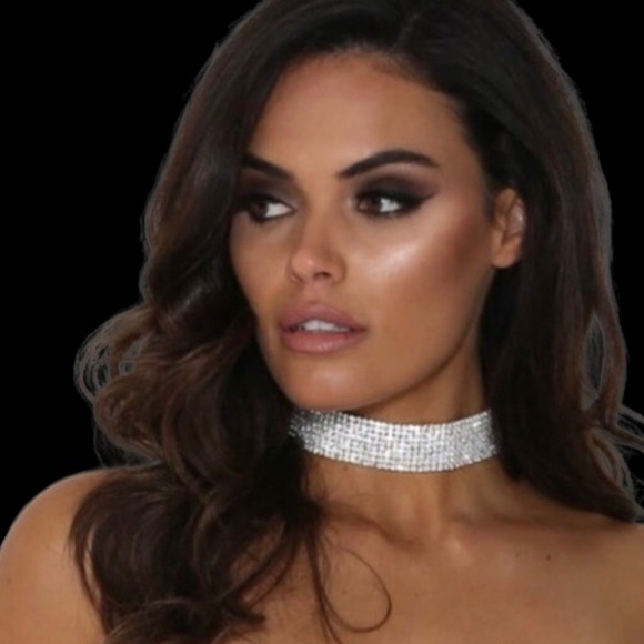 Disco 12 Row White Rhinestone Soft-Mesh Adjustable Choker - Picture 9 of 17